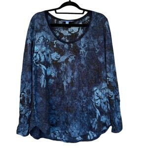 Simply Vera Vera Wang Shirt Womens XL Blue Floral Long Sleeve Scoop Neck Top